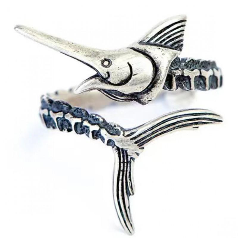 Adjustable Open Ring Men Women Vintage Fish Design Plated Geometric Statement