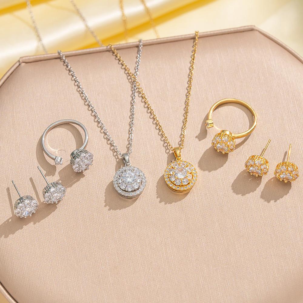 2025 Hot Sale Lucky Stainless Steel Titanium Jewelry Set with Zircon Necklace Earrings Ring for Women for Gift