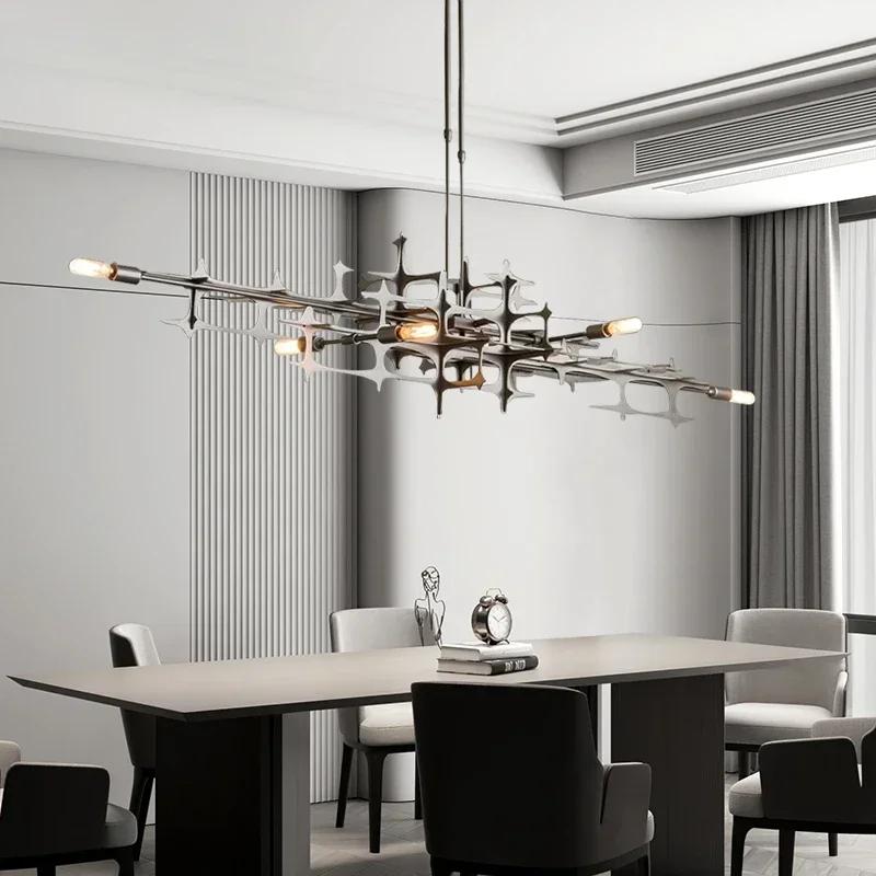 Nordic Light Luxury Restaurante Chandelier Personality Geometric Bar Pendant Light Stainless Steel Kitchen Lsland Hanging Lamp