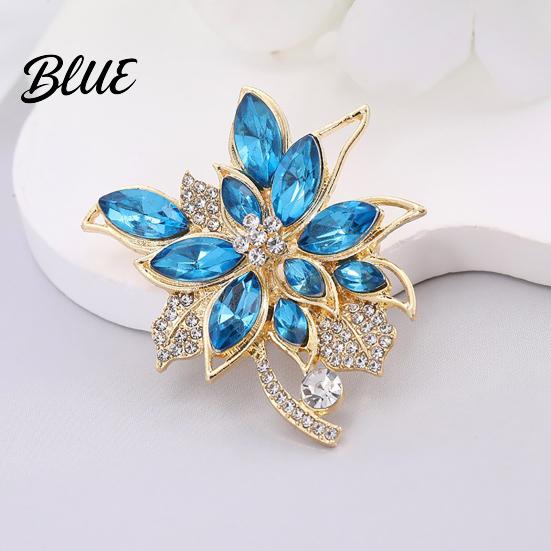 Floral Brooch for Women Pin Women, Three-Dimensional Orchid Shape Lapel with Large Blue Rhinestones, Outfit Badge Dresses Coats Scarves Banquets