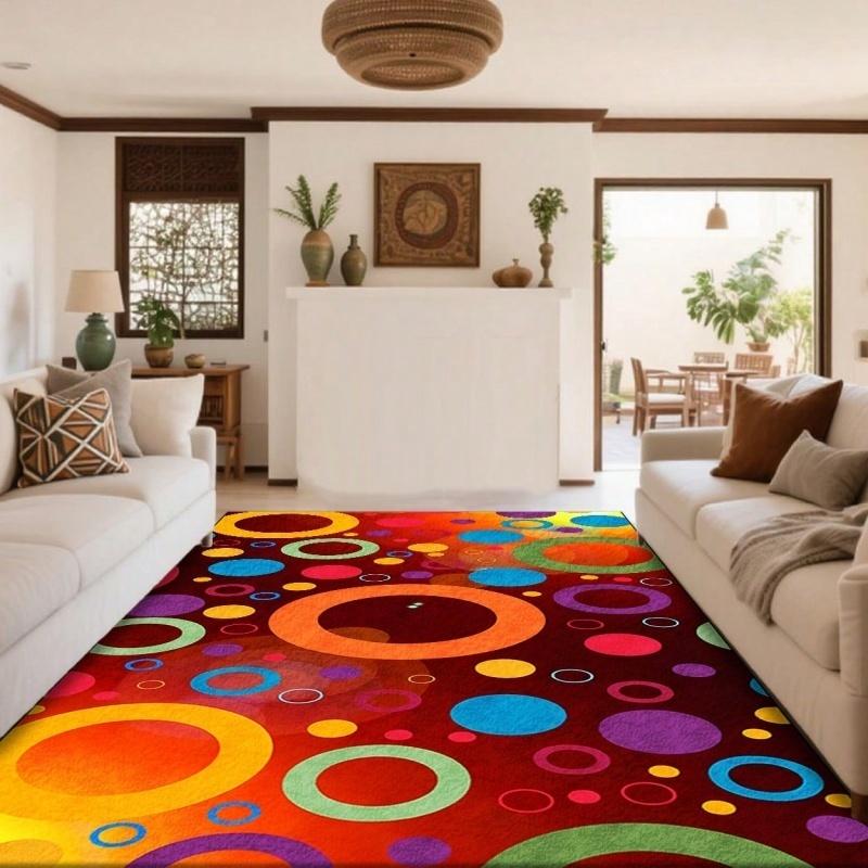 Levendig Veelkleurig Geometrische Cirkel Groot Vilt Vloerkleed Antislip Wasbaar Modern Woonkamer Vloerkleed 80x120cm