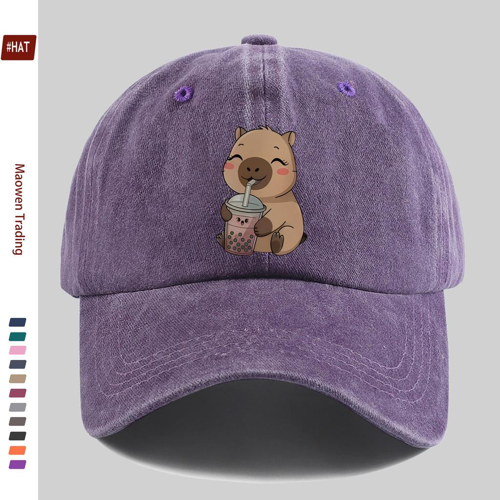 Pc Capybara trinkt Milchtee Aufdruck Baseballkappe Lässige Trucker-Sonnenkappe Bequem und leicht Papa-Hut Mama und Papa B