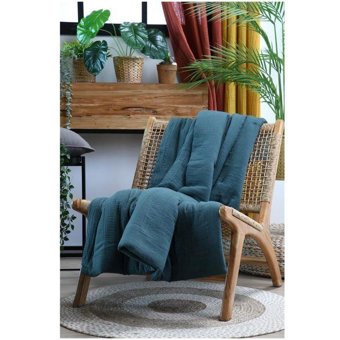 Plaid ou Edredon en gaze de coton 180 x 220 cm Pop color petrole