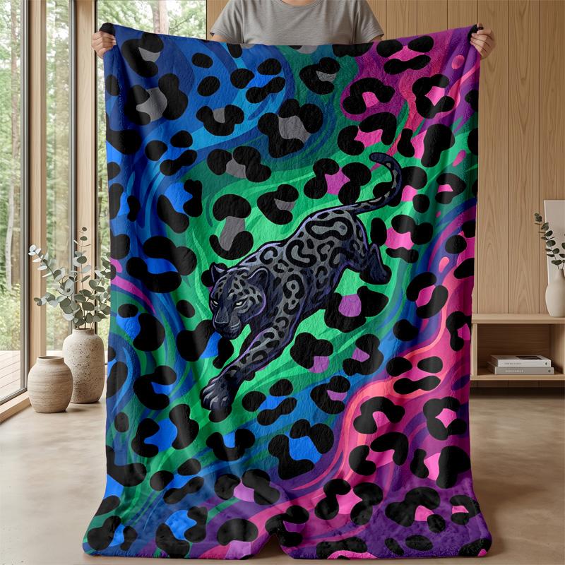 Leopard in Abstract Colors 1 Theme blanket Lightweight Warm Flannel Blanket Decorative Throw Blanket for Home Decoration