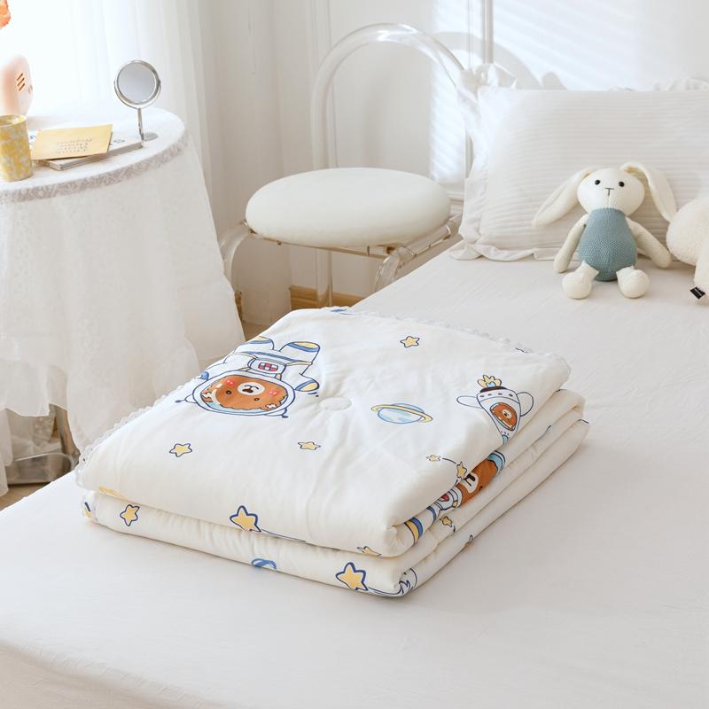 Cartoon Space Bear Rocket Pattern Summer Quilt Skin-friendly Comfortable Air Conditioning Quilted Quilt for Kids Boys Girls