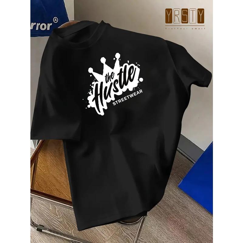 

European size Breathable Short Sleeve Round Neck T-Shirt Suitable for Summer - Casual Outdoor Wear with Letter Print, Minimalist, Casual Wear 4XL чорний