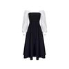 New Season Retro Spliced Square Neck Black Mesh Long Sleeve Dress