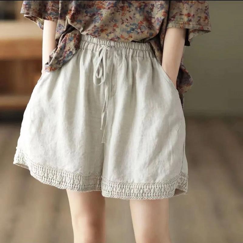 Cotton Shorts Women Summer Vintage Loose Large Size High Waist 7 Points Denim Wide Leg Skirt Pants