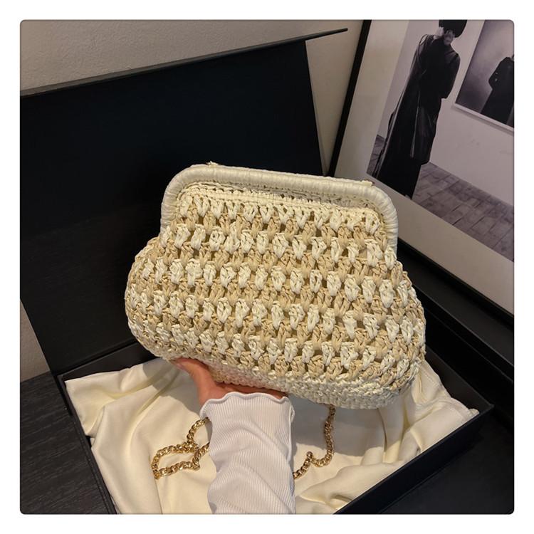 Woven Bag Women's 2025 New Fashion Versatile Clutch Bag High Value Hollow Contrasting Color Shoulder Bag Chain Messenger Bag