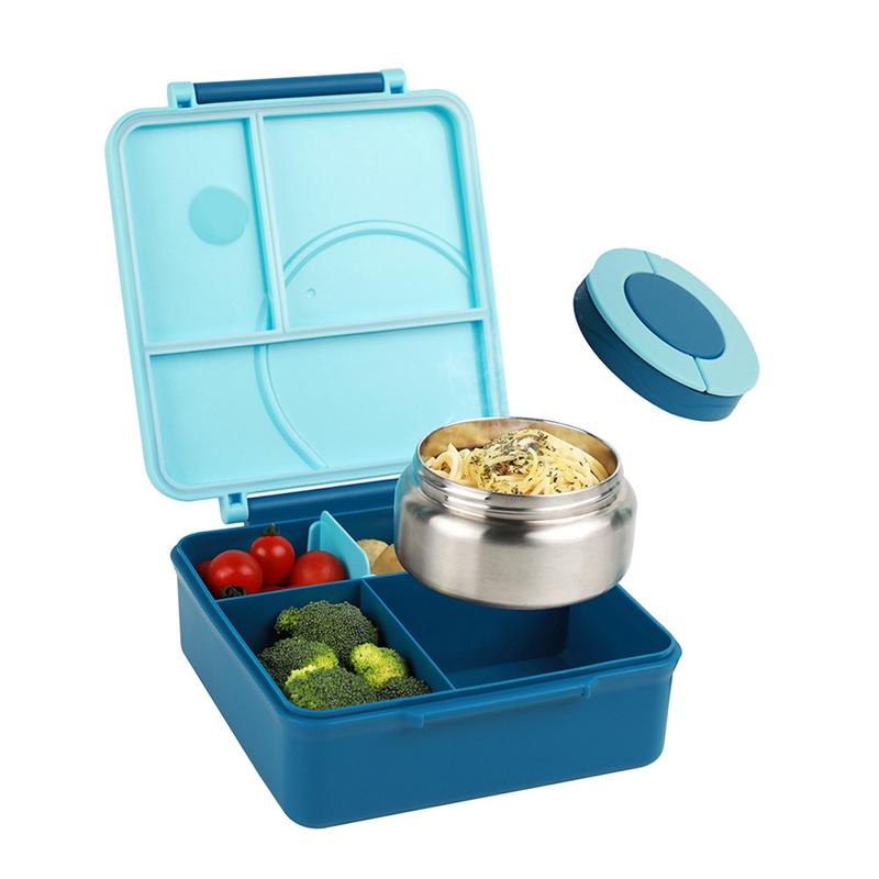 ABXF-Lunch Box With Stainless Steel Bowl, Plastic Dinner Plate, Microwaveable, Compartmentalized Bento, Lunch Box