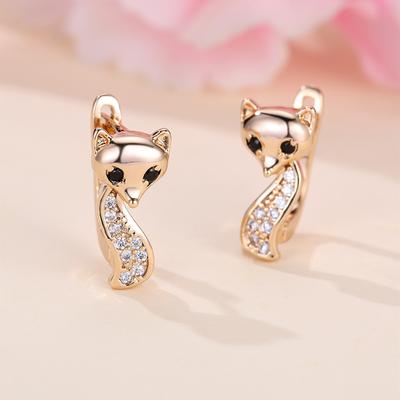 Fashion Gold Color Cute Fox Earrings for Women Unique Animal Drop Earrings Wedding Party Jewelry Gift