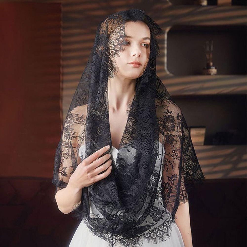 Elegant Bride Mantilla Spanish Style Head Covering Vintage Lace Veil  for Women