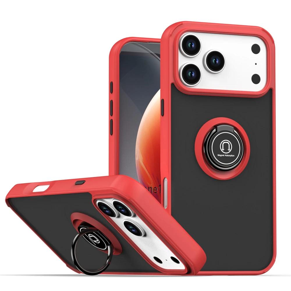 

Stylish Magnetic Ring Bracket Skin Feel Case for IPhone 17 Air 16E 16 15 14 Plus 13 12 11 Pro Max Shockproof Lens Protect Cover iPhone 16 Pro Max червоний