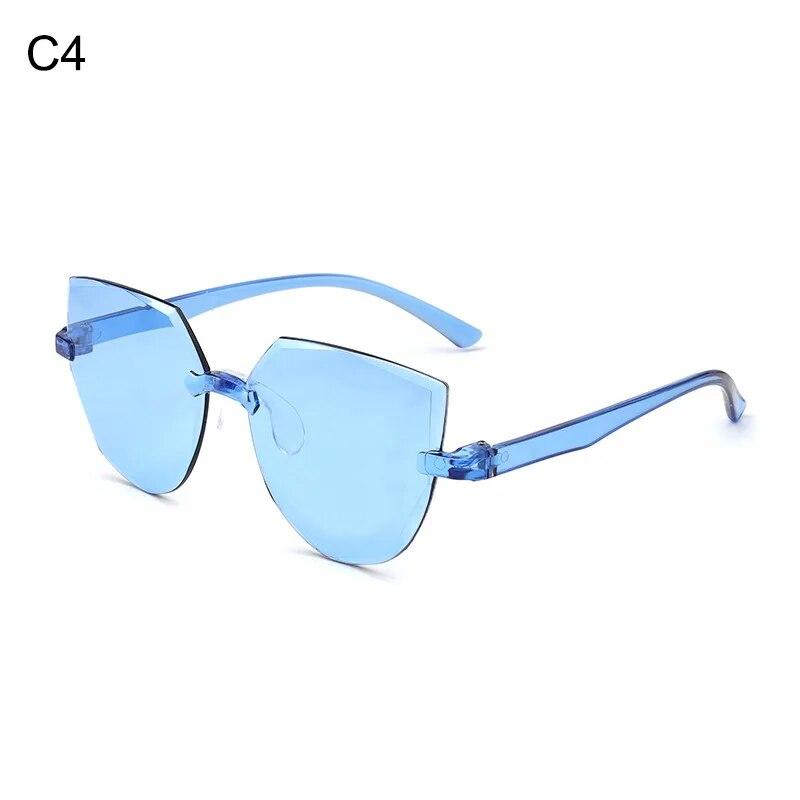 New Vintage Cat Eye Round Sunglasses Women Korean Transparent Rimless Gradient Sun Glasses Luxury Shades UV400 Oculos