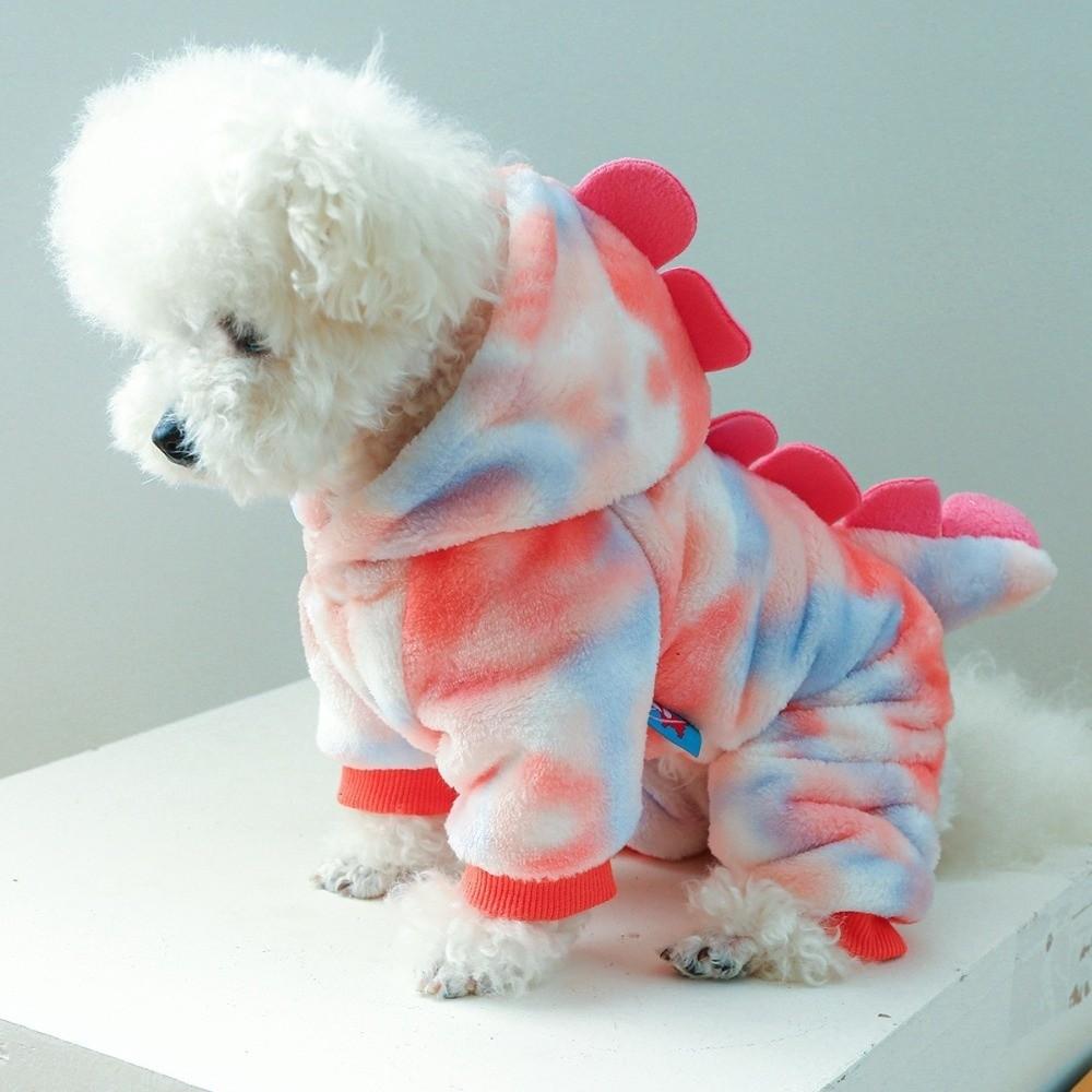 Colorful Style Pet Dinosaur Costume Cartoon Flannel Dog Hoodie Winter Puppy Clothes  Autumn Winter