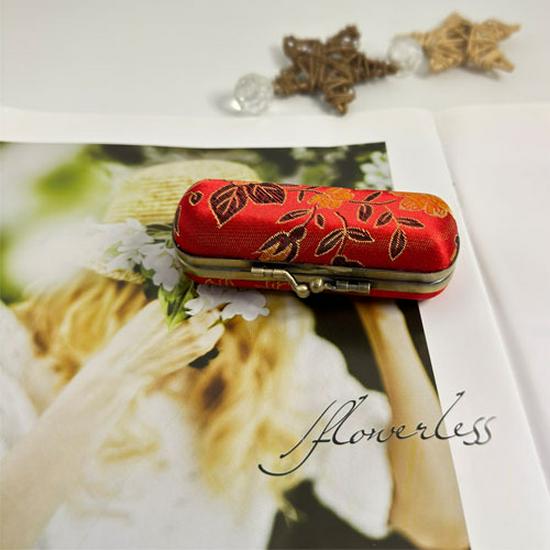 Vintage Brocade Embroidered Lipstick Case with Mirror