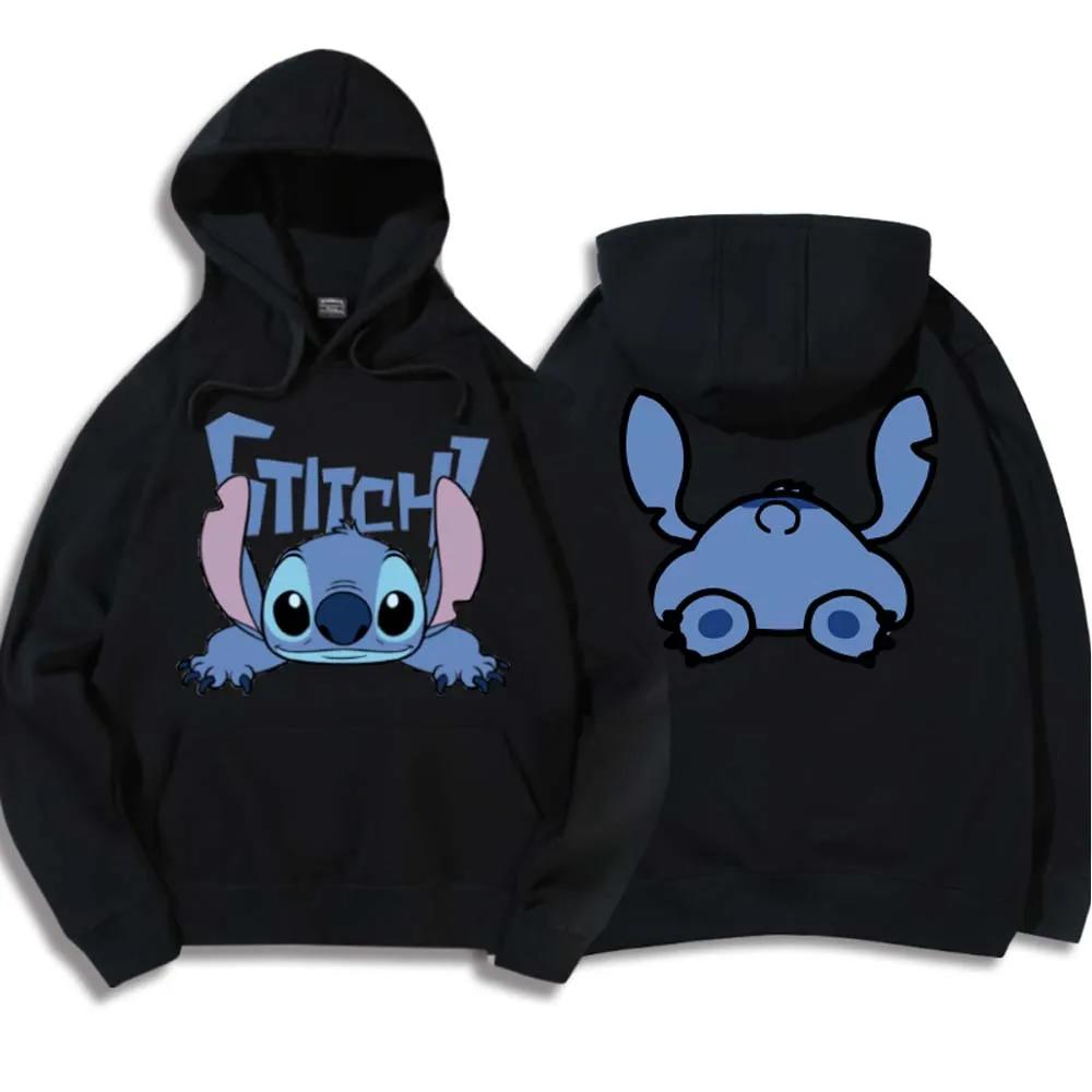 Korean Hoodies Disney Brand Cute Kawaii Star and Stitch Pattern Cartoon Hoodies 2024 Women's Winter Warm Jackets Coats Promotion