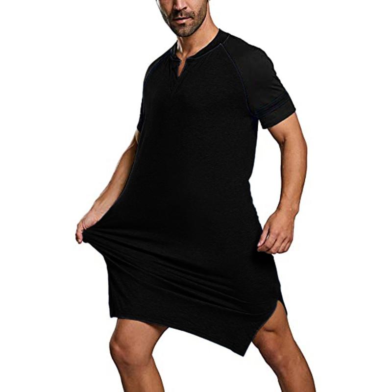 New Mens Nightshirt Short Sleeve Nightgown Sleepwear Men Oversized Comfort Cotton Nightwear Tops