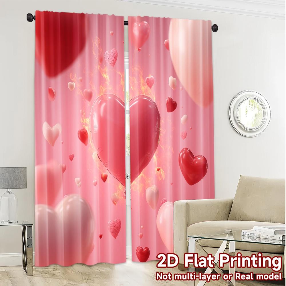 2D Flat Printing,JIT 2pcs, Curta (Without Rod) Heart Balloons Popular Curtain Fabric Semi-Sheer Curta All Seasons