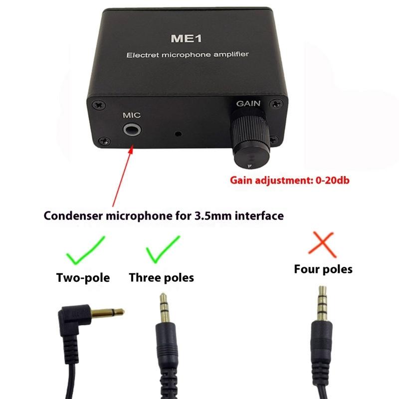 ME1 Portable Mixer 3 Output Mic Amplifier Build In Bias Circuit Clear Sound Amplification for Live Monitoring Black