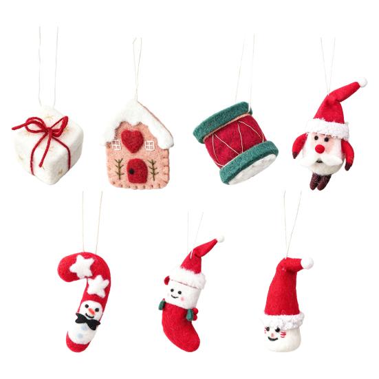 Christmas Tree Decorations Felt Ornament, Handmade Wool Santa Candy Cane House Winter Holiday Decor Snowman Hanging for Tree, Home Party Unique