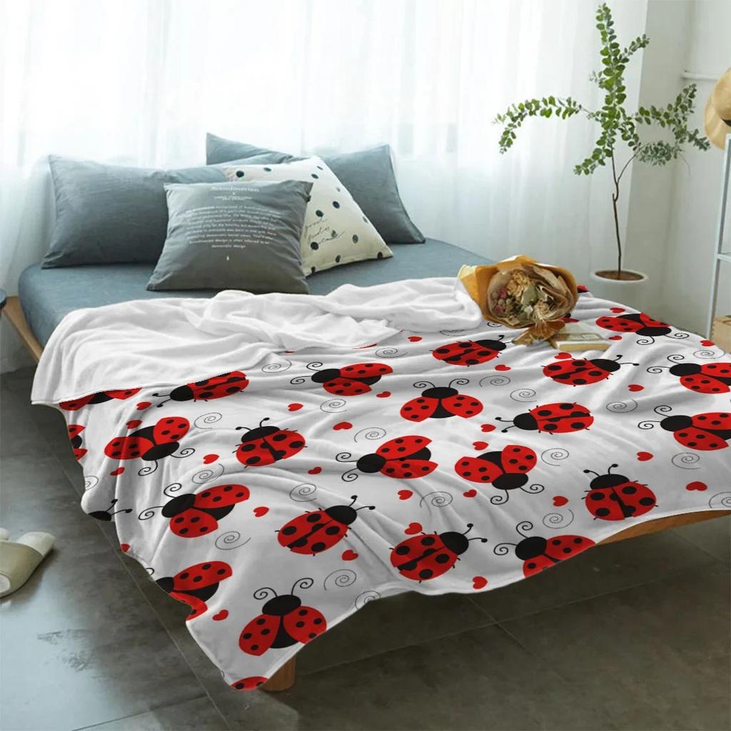 Fleece-Decke Bettdecke Leicht Super Weich Gemütlich Rote Marienkäfer Weißer Hintergrund Decke Geschenk für Erwachsene Kinder