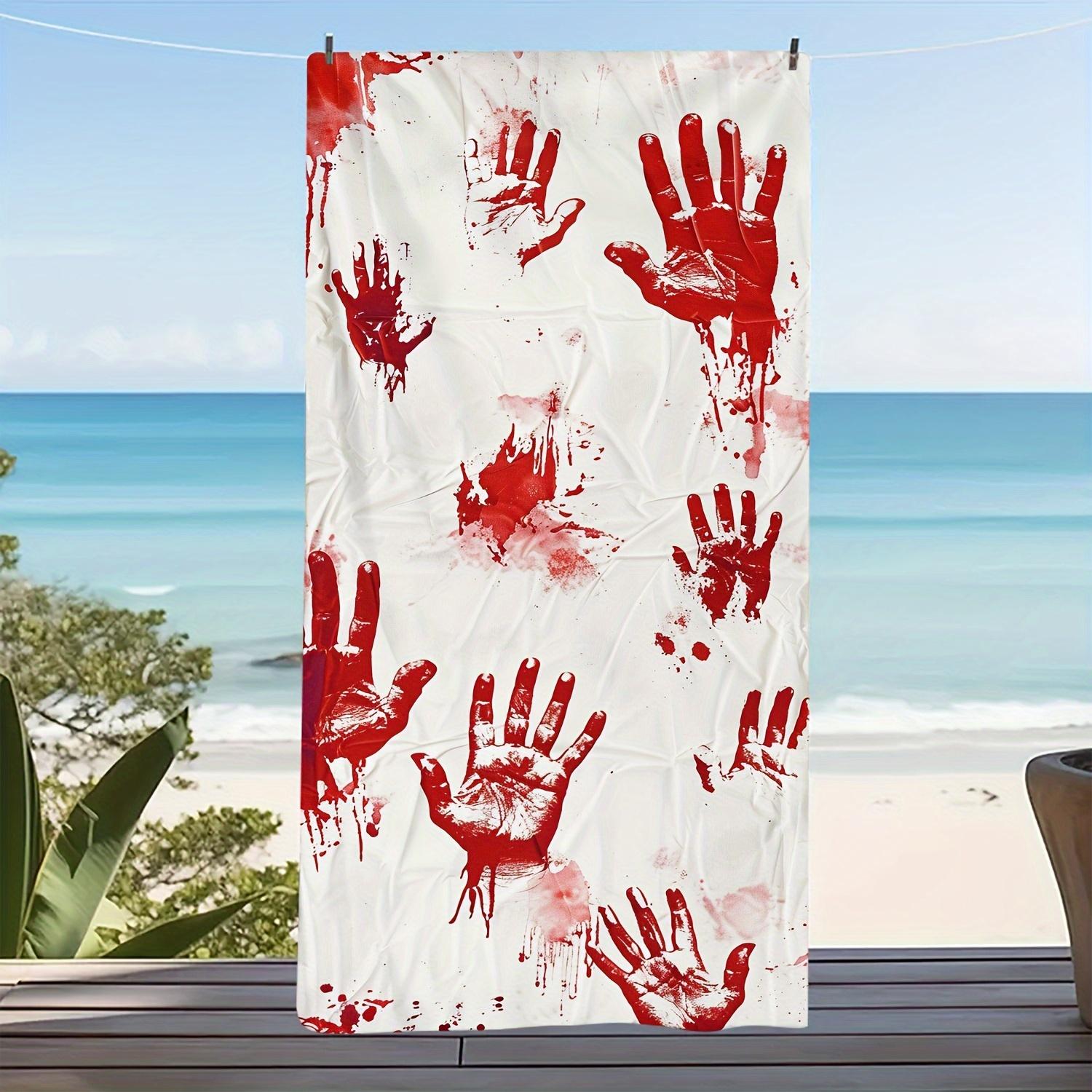 Bloody Handprints Beach Towel Red Splatter Microfiber Bath Towel Flat Print Goth Horror Style Outdoor Pool Travel Decor W40*H60(CM)