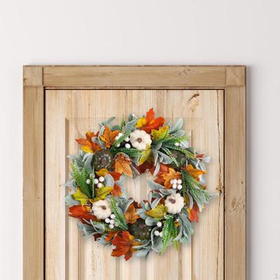 Fall Wreath for Front Door Artificial Maples Leaves 45cm Harvest Foam Pumpkins Garden