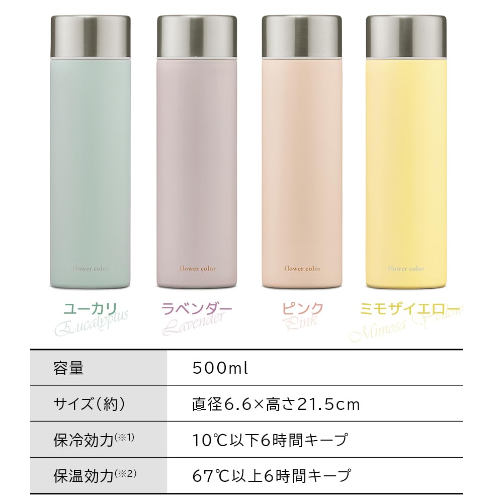 Iris Ohyama Water Bottle Mug Bottle 500ml 6 Hour Keep Vacuum Insulated Stylish Lightweight Office Cute Fully Washable Easy To Clean Direct Drinking