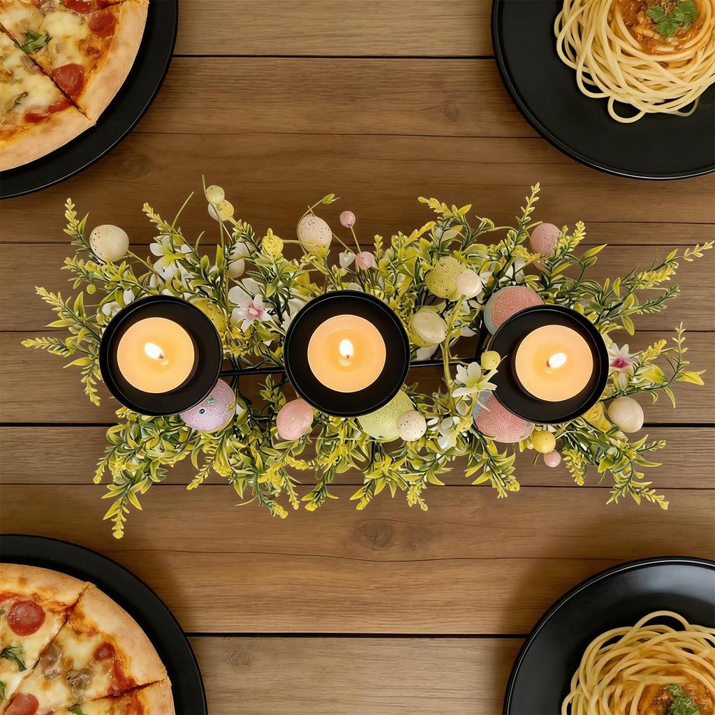 Easter Candle Holder 3-Tray Spring Metal Colorful Egg Desktop Decoration Table Iron Candle Holder Decor For Dining Living Room