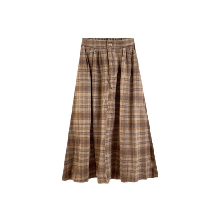 2025 New High-Waist A-Line Wool Plaid Skirt for Autumn/Winter