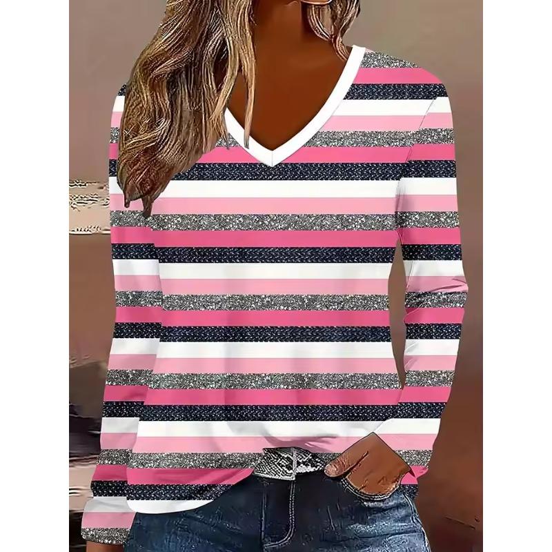 2025 Halloween Women's T-Shirts Graphic Witch Elegant Vintage Tees Long Sleeve T-shirts V-Neck Regular Tops Casual Pullover