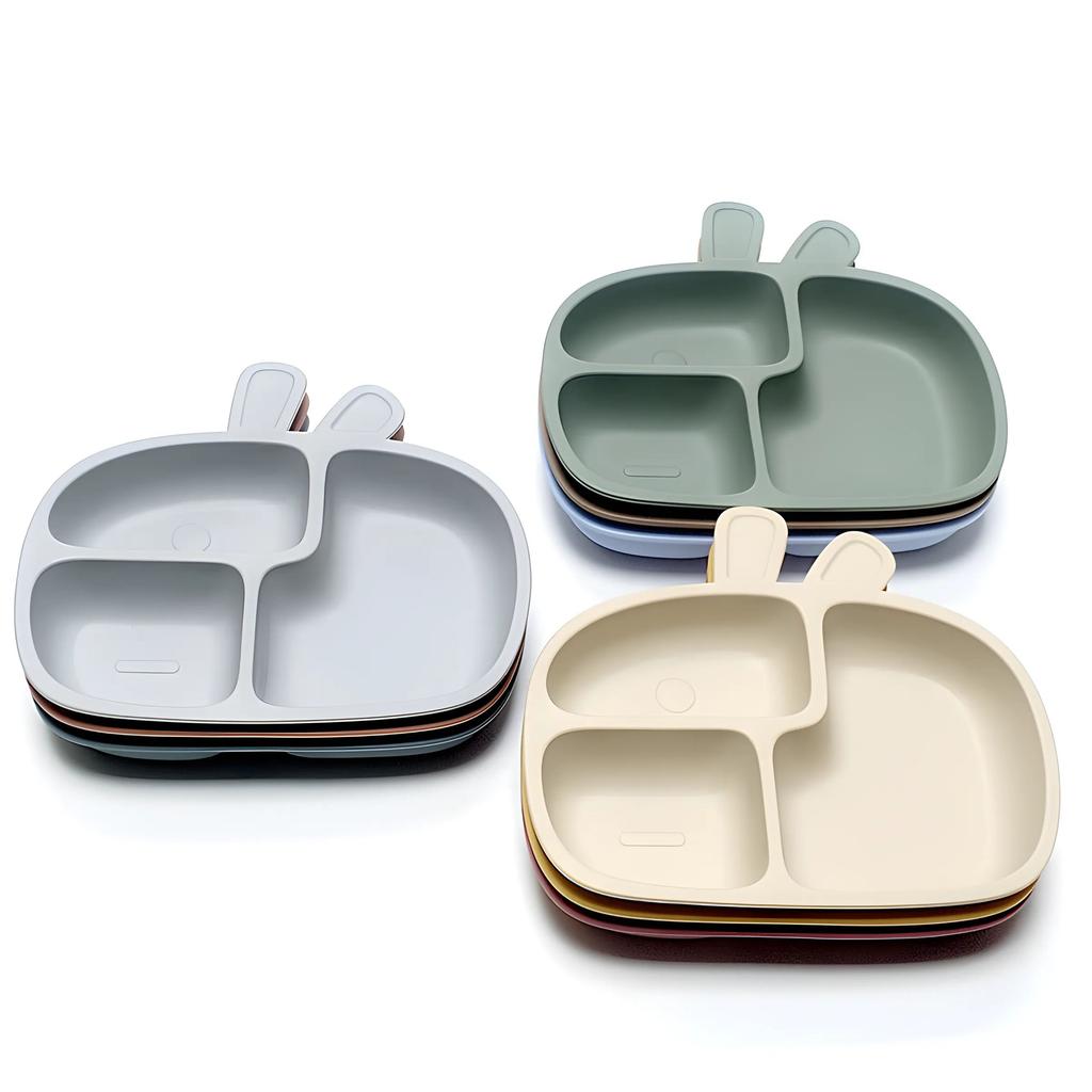 Non-Toxic Silicone Baby Dinner Plate Food Grade Baby Supplement Bowl Set Children'S Divided Dinner Plate Suction Cup One Piece