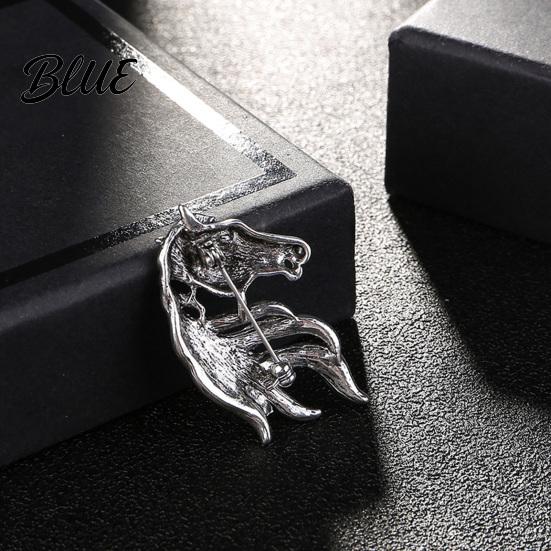 Horse Head Brooch Retro Rhinestone Pin Women Men Zinc Alloy