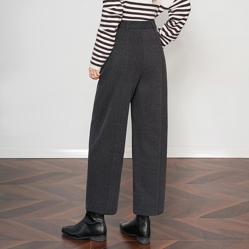 

2025 Women s High-Waisted Woolen Curved Leg Cropped Pants – Slimming Loose Fit for Autumn/Winter 29 серый