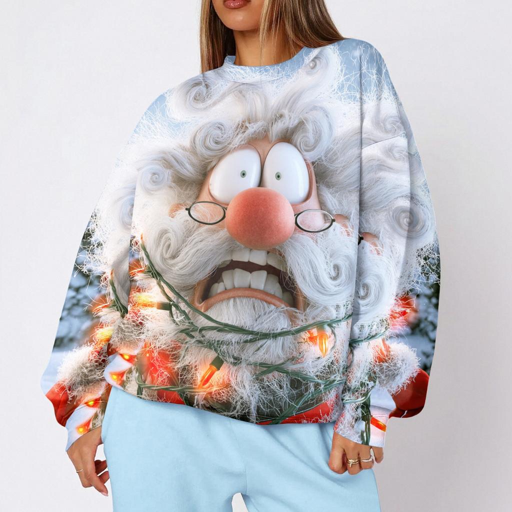 Women's Christmas Print Crewneck Sweatshirt, Lightweight Casual Holiday Pullover Top