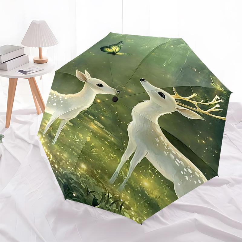 1pc Deer Butterfly Umbrella Automatic Open/close, 8-Rib Durable Frame, Compact Folding Design, Ideal Birthday/Holiday Gift 1188A