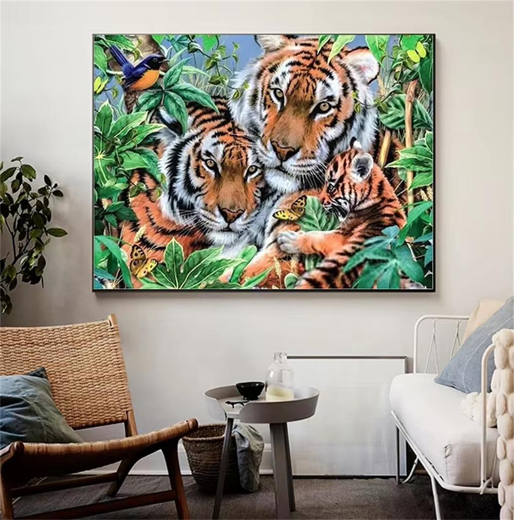 5D DIY Diamond Painting Forest Scenery and Animals Tiger Mosaic Rhinestone Embroidery Full Round Diamond Cross Stitch Home Gift