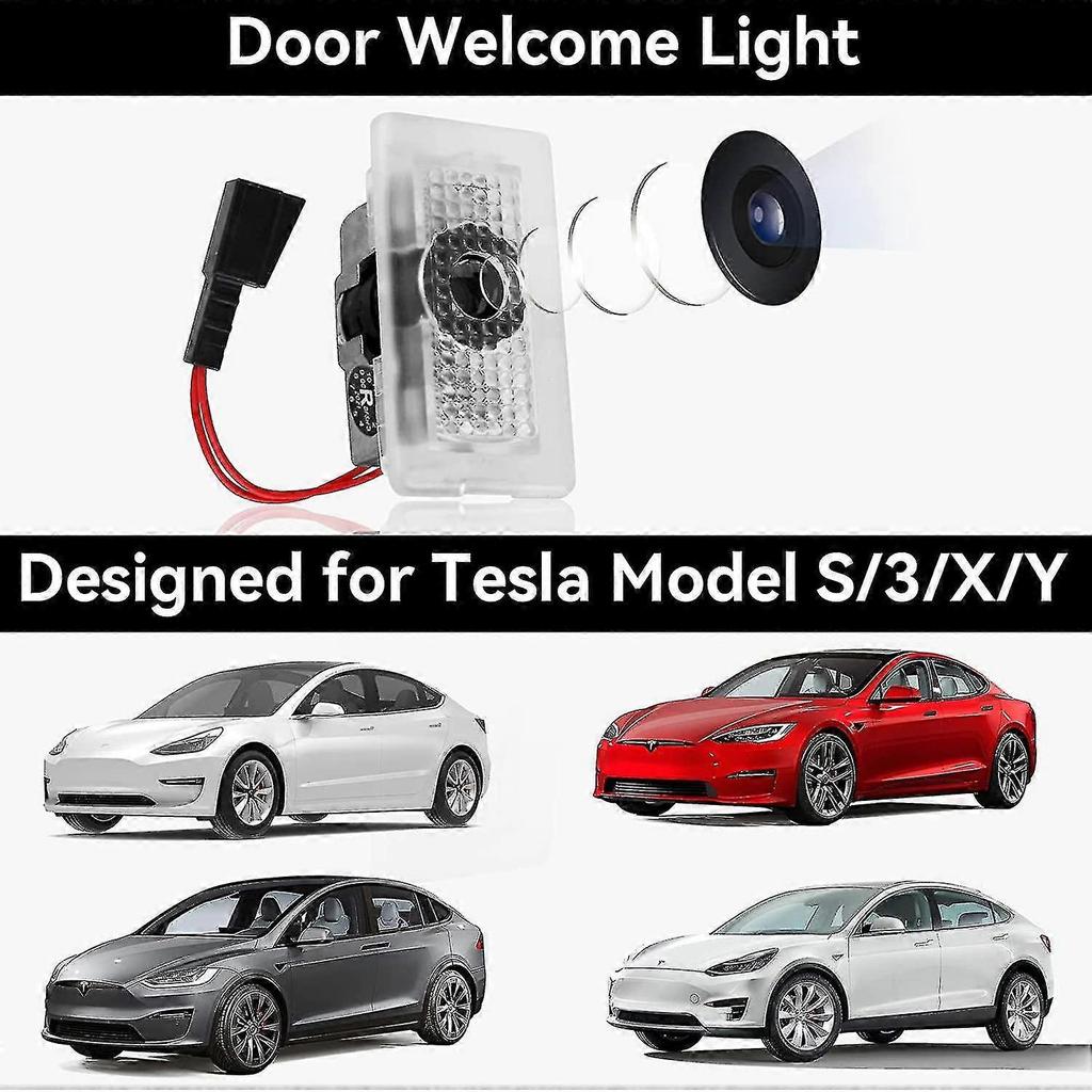 Door Logo Projector Light Welcome Light Step Light For Tesla Model 3 Model Y Model S Model X Car Door Light Tesla Light Tesla Accessories, 4 Pcs/pack