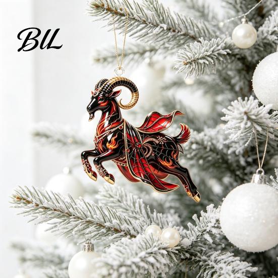 Lightweight Acrylic Hanging Pendants Galloping Goat Ornament, 2D Flat Pendant, New Year Holiday Celebration Trinkets Decoration for Christmas