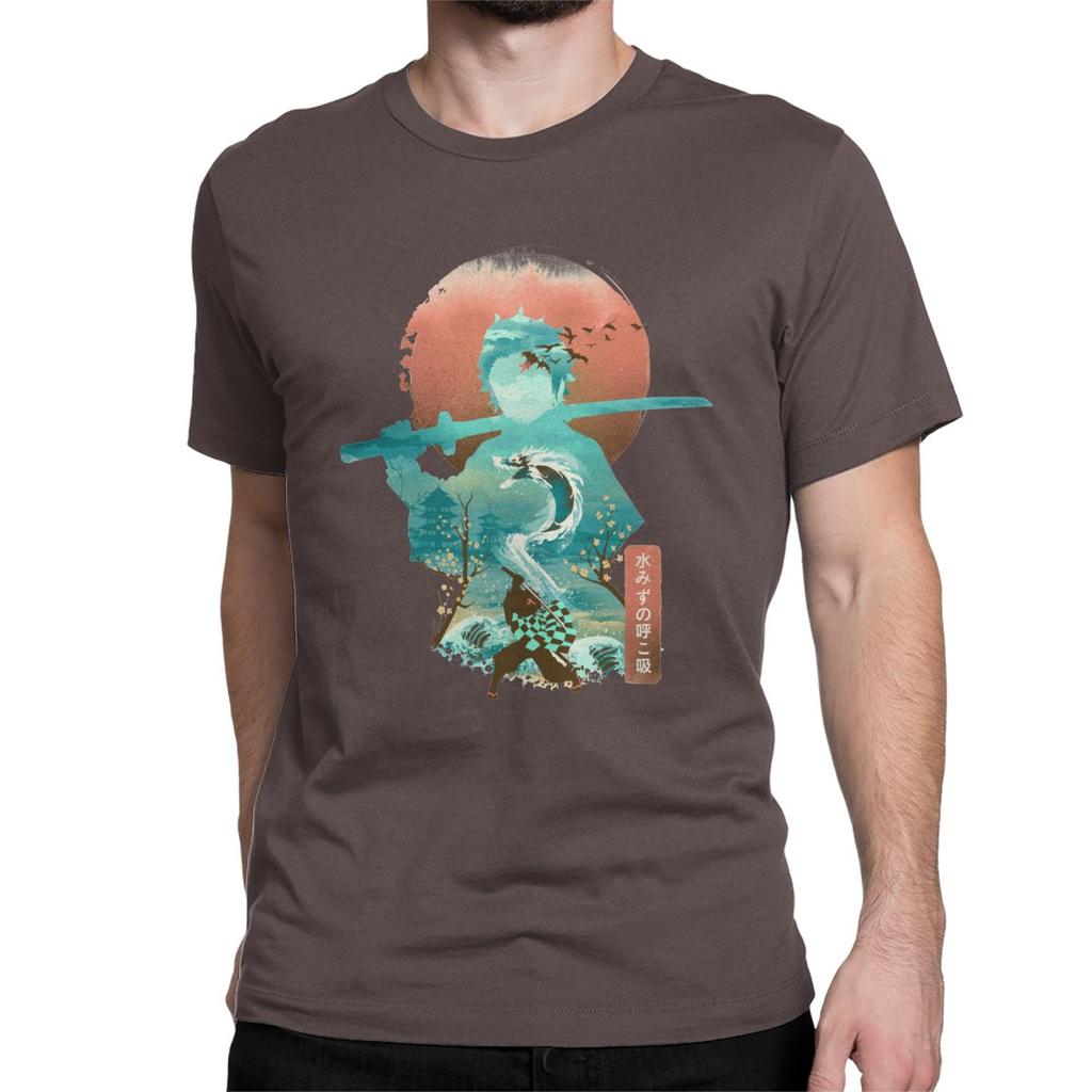 Men T Shirt Ukiyo E Breath Of Water Classic Vintage Pure Cotton Tee Shirt Demon Slayer