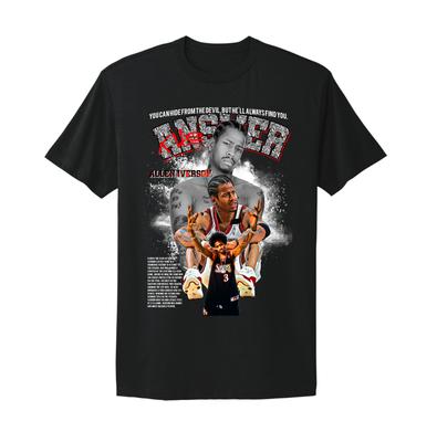 Allen Iverson The Answer Sixers 90 Basketball Vintage Stil Schwarzes T-Shirt