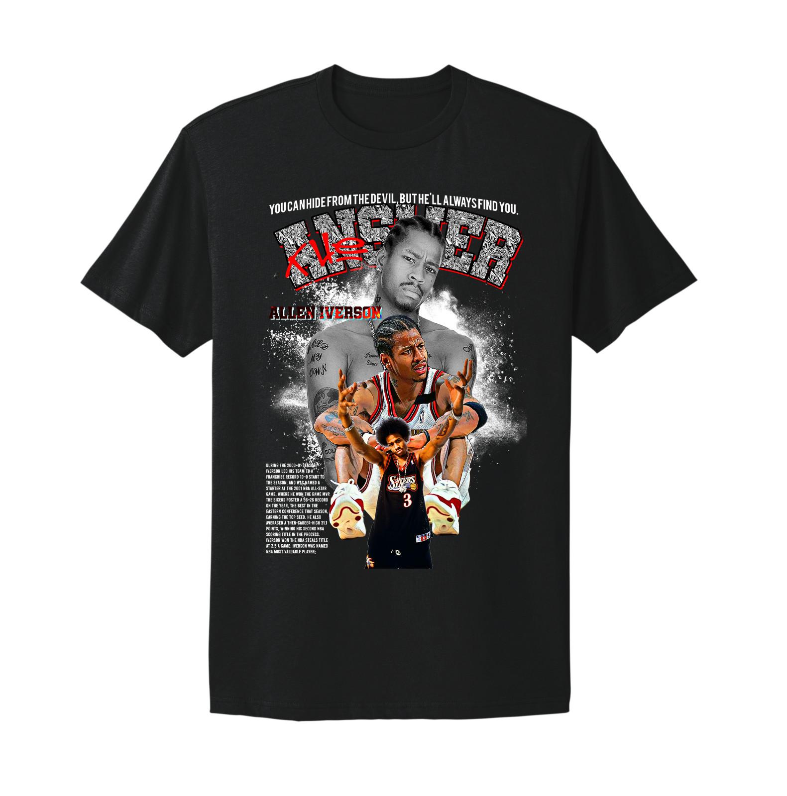 Allen Iverson The Answer Sixers 90 Basketball Vintage Style Black T-shirt S