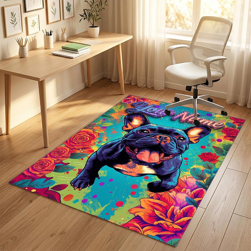 Dog Theme Crystal Velvet Rug Personalized Custom Name Text Soft Floor Mat Home Decor