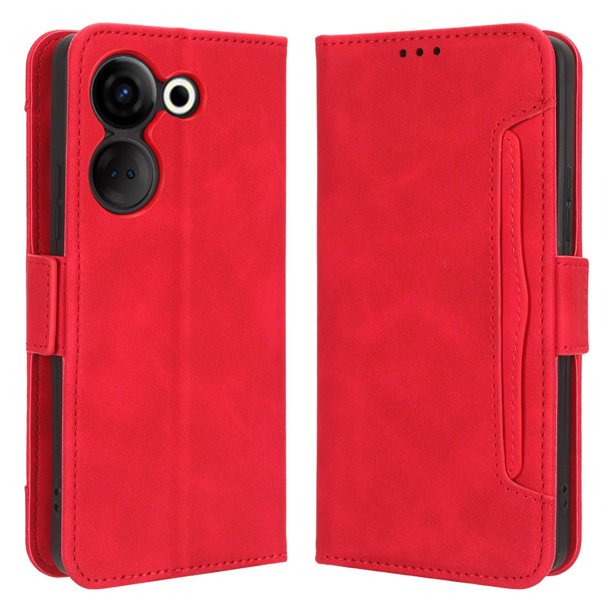 

For TECNO Camon 20 Pro 4G CK7n/20 4G CK6 PU Leather Wallet Case Flip Stand Protective Phone Cover with Multiple Card Slots Red