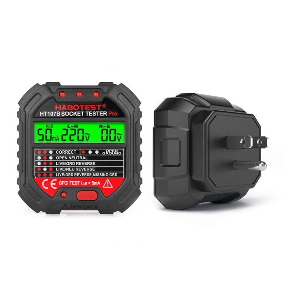 HT107E/B/D Intelligent Ground Wire Tester Socket Tester Voltage Frequency Line Power Tester LCD Plug Phase Meter Socket Tester