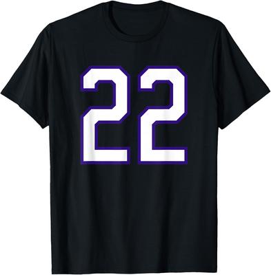 Number 22 Purple Outline White Graphic T-shirt