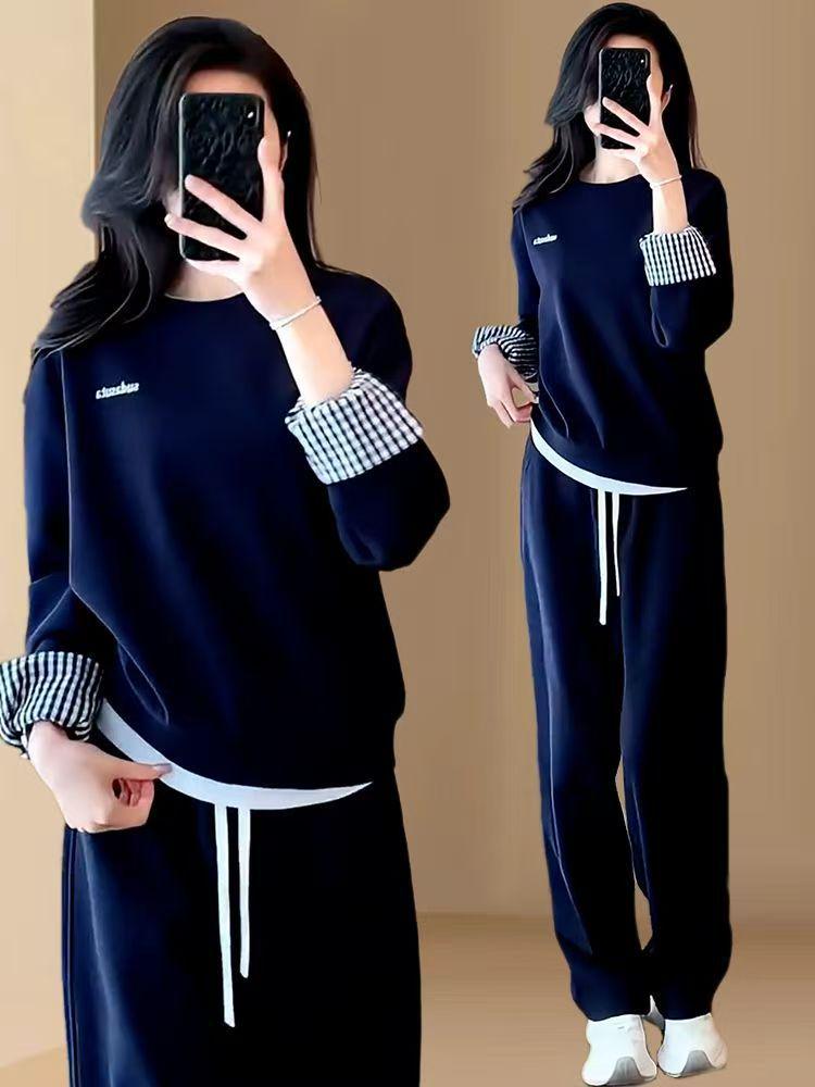 

Шикарный женский повседневный спортивный костюм: Комплект из двух вещей на весну/осень 2025 года со свитером 3XL темно-синий