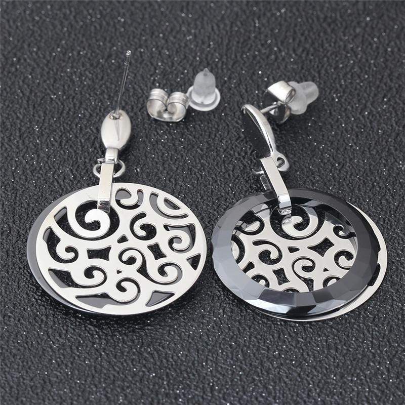 Fashion Jewelry Retro style Crystal from Austrian Black Ceramic earrings with Titanium steel hollow pattern Fit Women