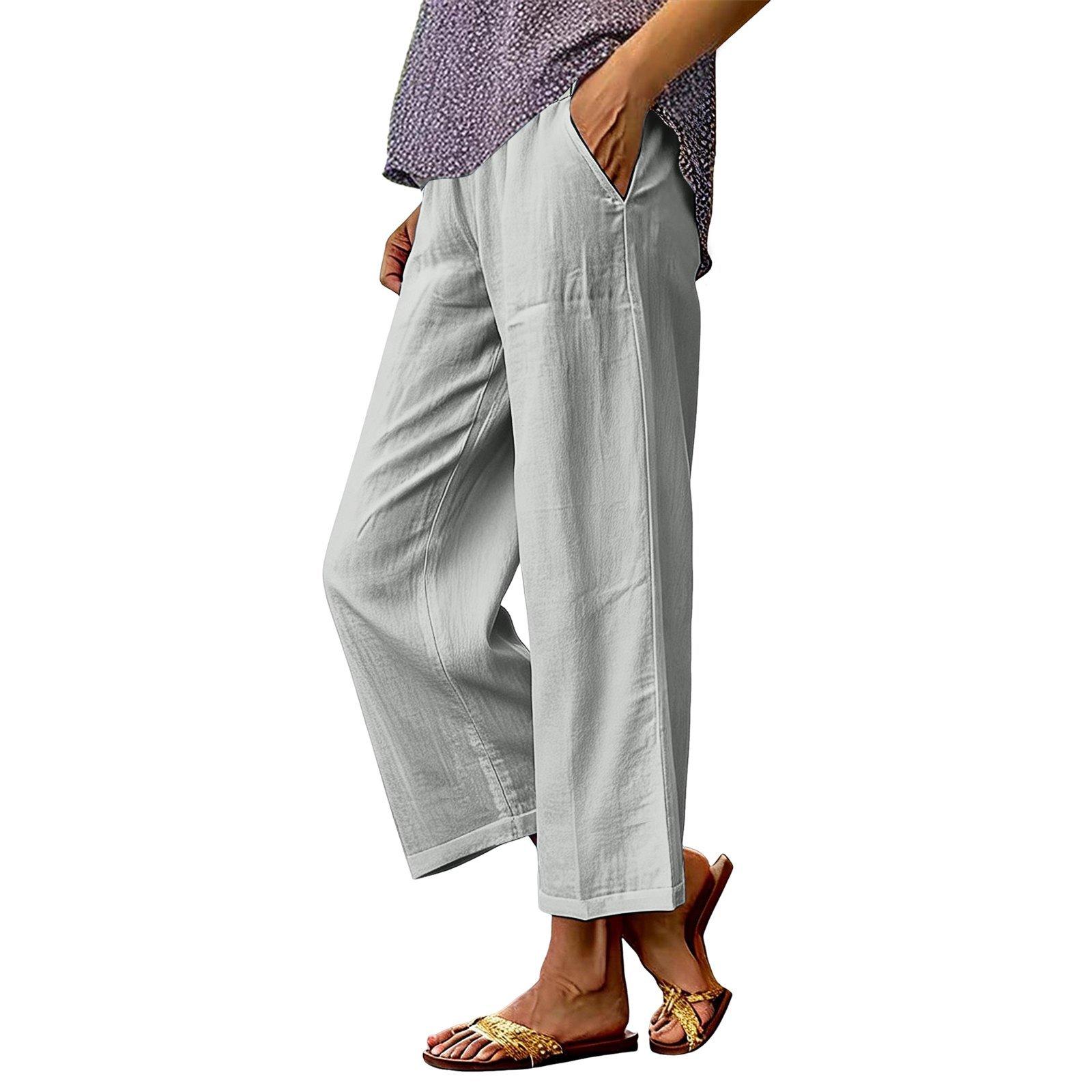 Women Cotton Linen Blend Wide Leg Loose Casual Pants S
